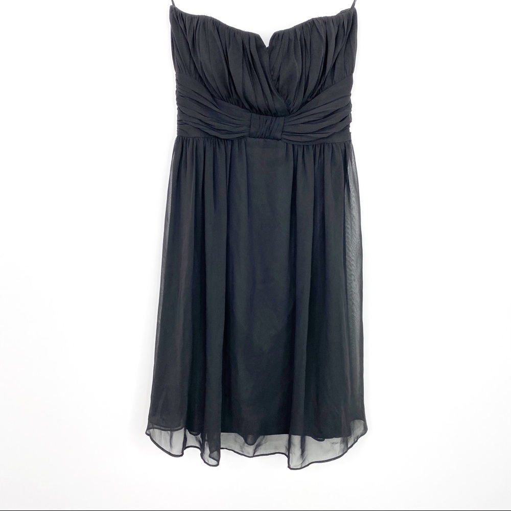 WHBM Strapless Chiffon Ruched Cocktail Dress Black